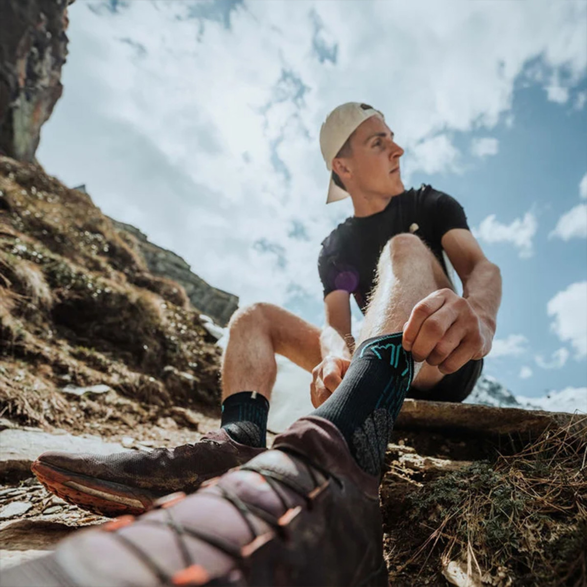 Чорапи за трейл бягане Sidas Trail Double Trail Running Socks Black/Turquoise