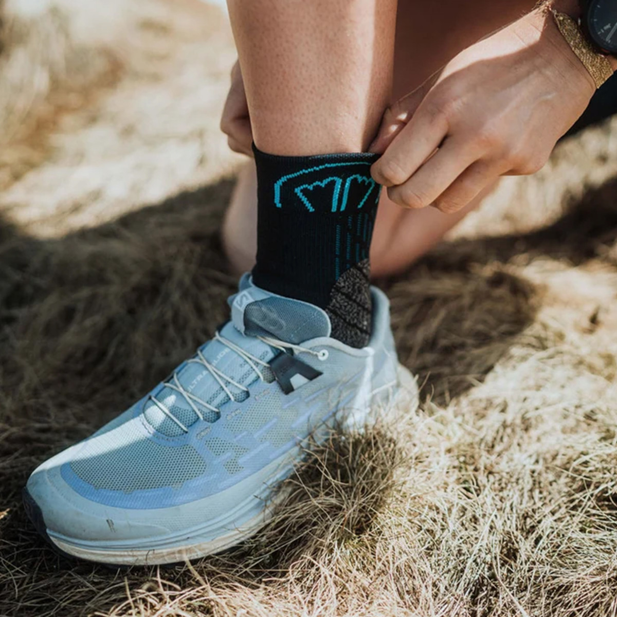 Чорапи за трейл бягане Sidas Trail Double Trail Running Socks Black/Turquoise